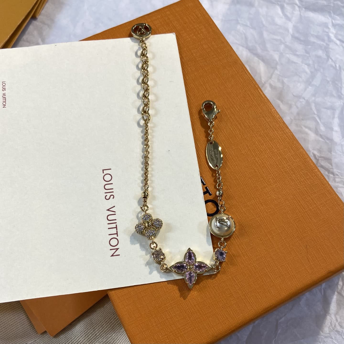 Louis Vuitton Gold Tone Bracelet with Purple Stones-LS0744 Louis Vuitton Gold Tone Bracelet with Purple Stones-LS0744